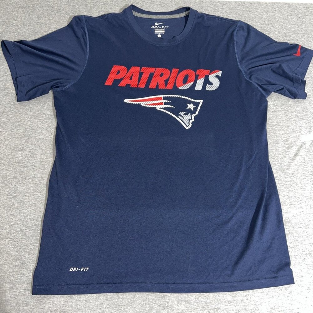 Nike New England Patriots‎ Shirt Sz Large Blue NFL Football Short Sleeve Dri Fit